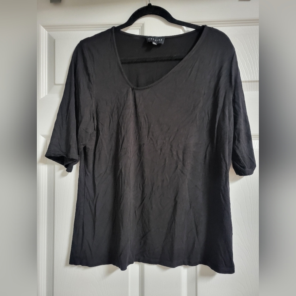 Premise Womens Black Viscose Blend Asymetrical Top Size XL